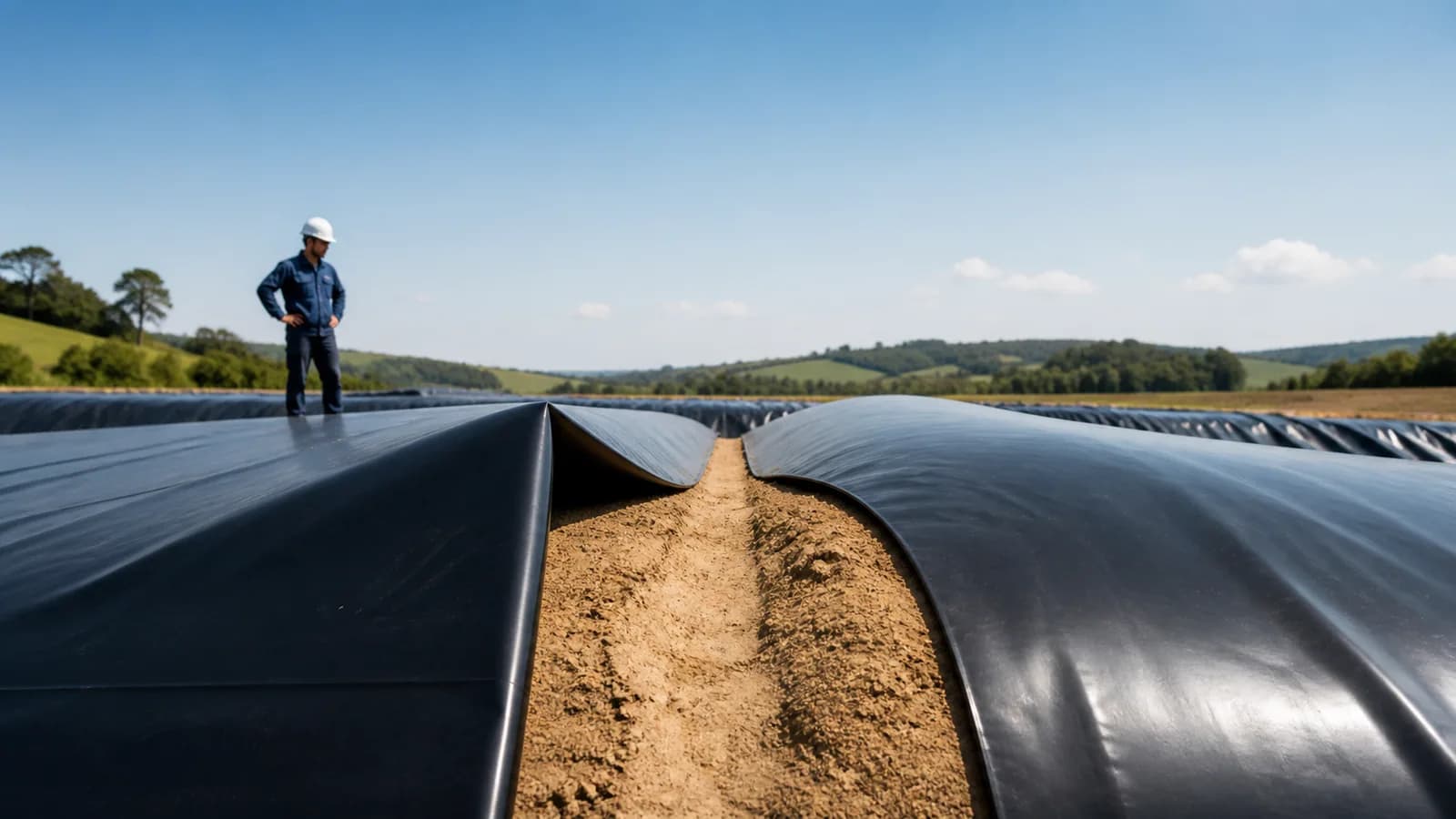 Comparação visual entre geomembranas de diferentes flexibilidades sobre o terreno